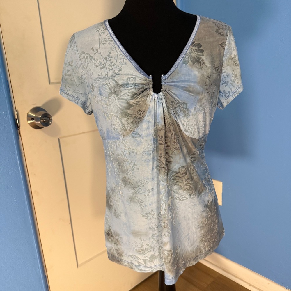 Cato Womens Babydoll Floral Fairycore Whimsy Y2K Keyhole V-Neck Top Medium